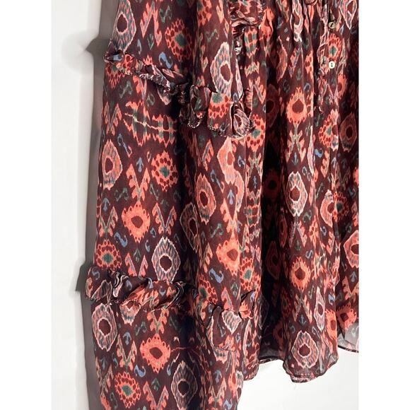 Ulla Johnson Miray Silk Horizon Long Sleeve Ruffle Trim Blouse Garnet Women's 2 - Picture 6 of 14